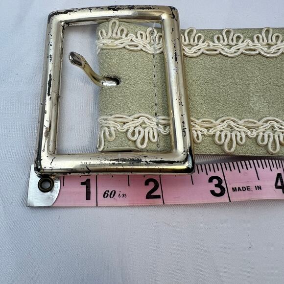 Vintage Anne Klein Leather Suede Classic Belt Sage Green XL Embroider Boho Wide main image 7